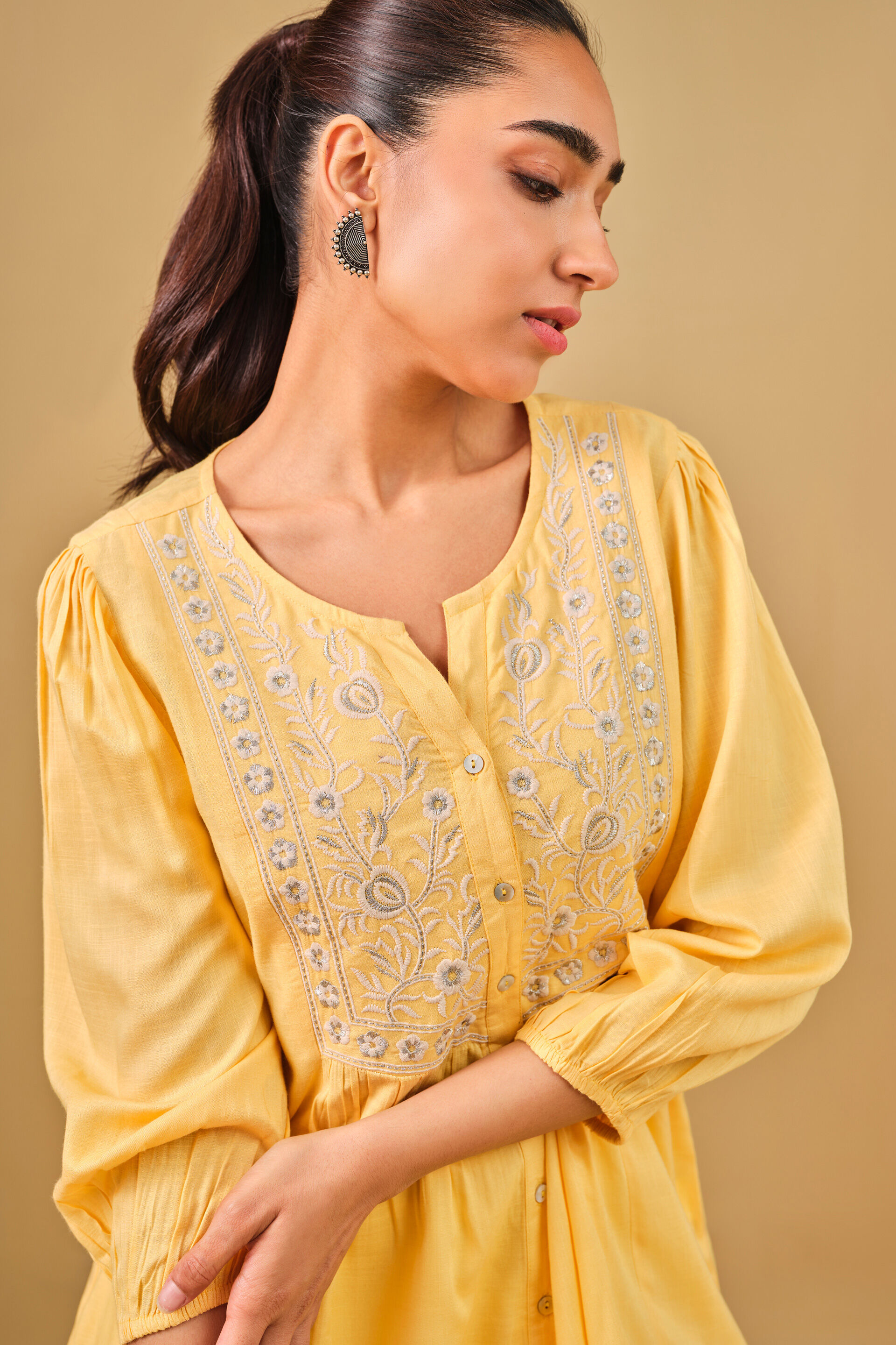 Embroidered Yellow Viscose Top, Yellow, image 6